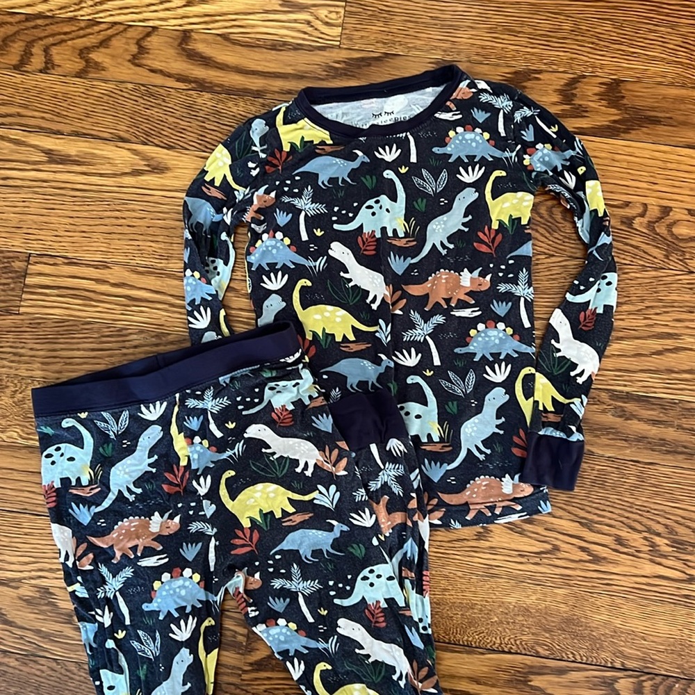 little sleepies two piece blue dinosaurs